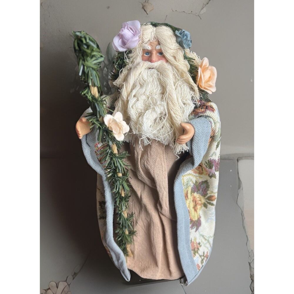 Victorian Santa Claus Tree Topper or Stand Alone Fairy Whimsy Floral Tapestry